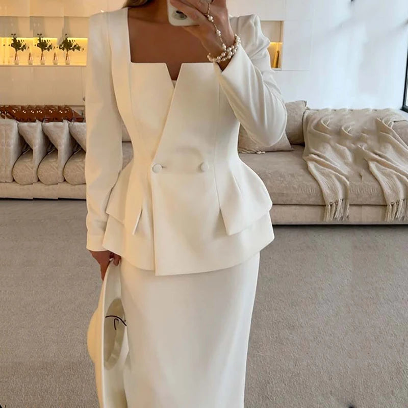 ✨ 2024 Elegant Women’s 2-Piece Blazer & Long Skirt Suit – Chic Work Outfit