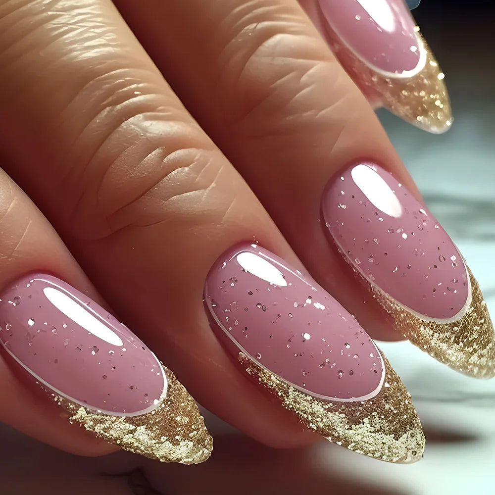 ⭐ 24pcs Simple French Almond Press-On Nails – Chic Stars & Easy Style