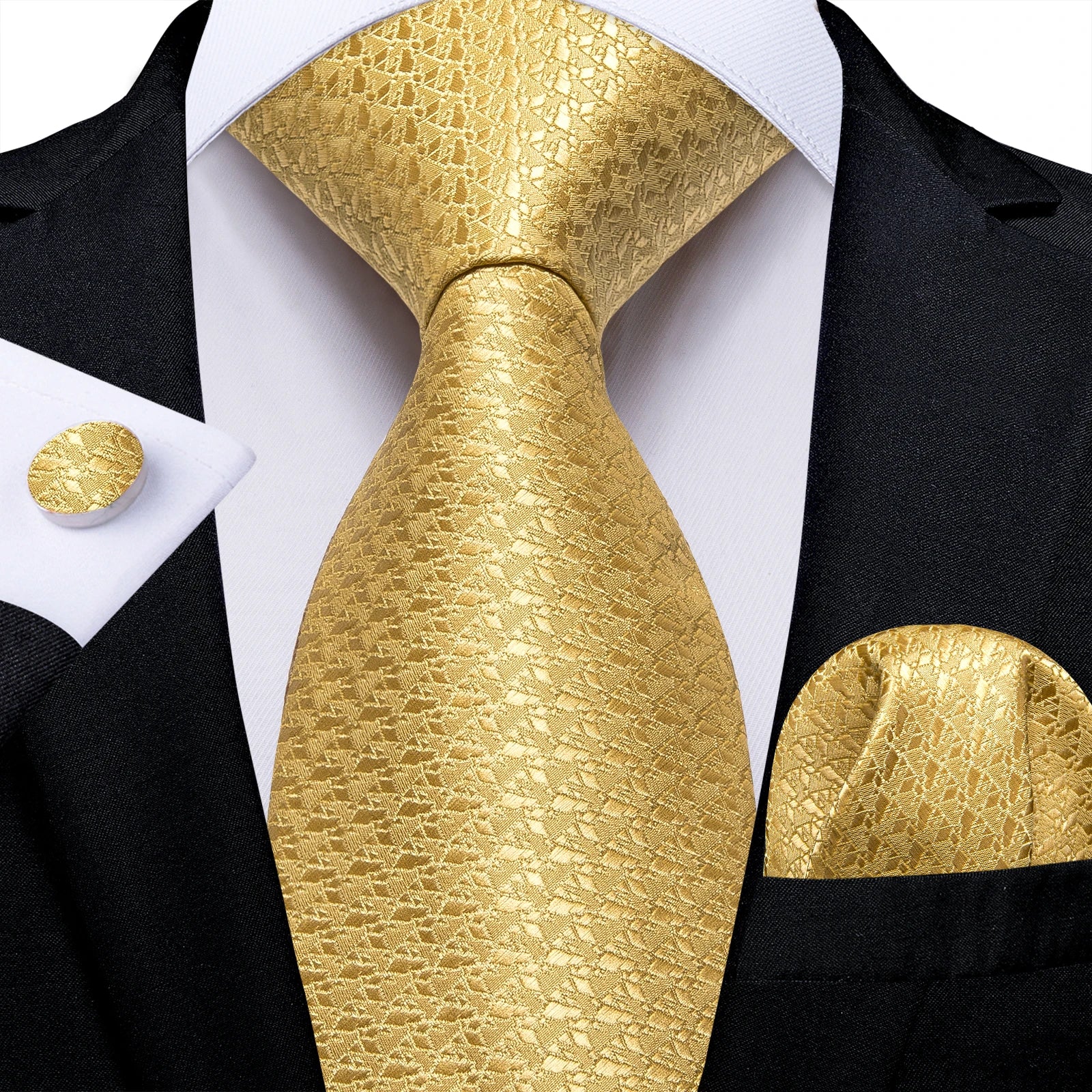 Luxury Yellow Solid Silk Tie Set for Men