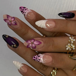 🌊 24pcs Cute Ocean Creature Press-On Nails – Yellow French Tip with Floral Fun