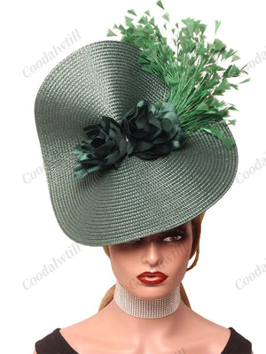 🎩 Big Derby Race Fascinator Hat – Elegant Pillbox with Flowers & Feathers