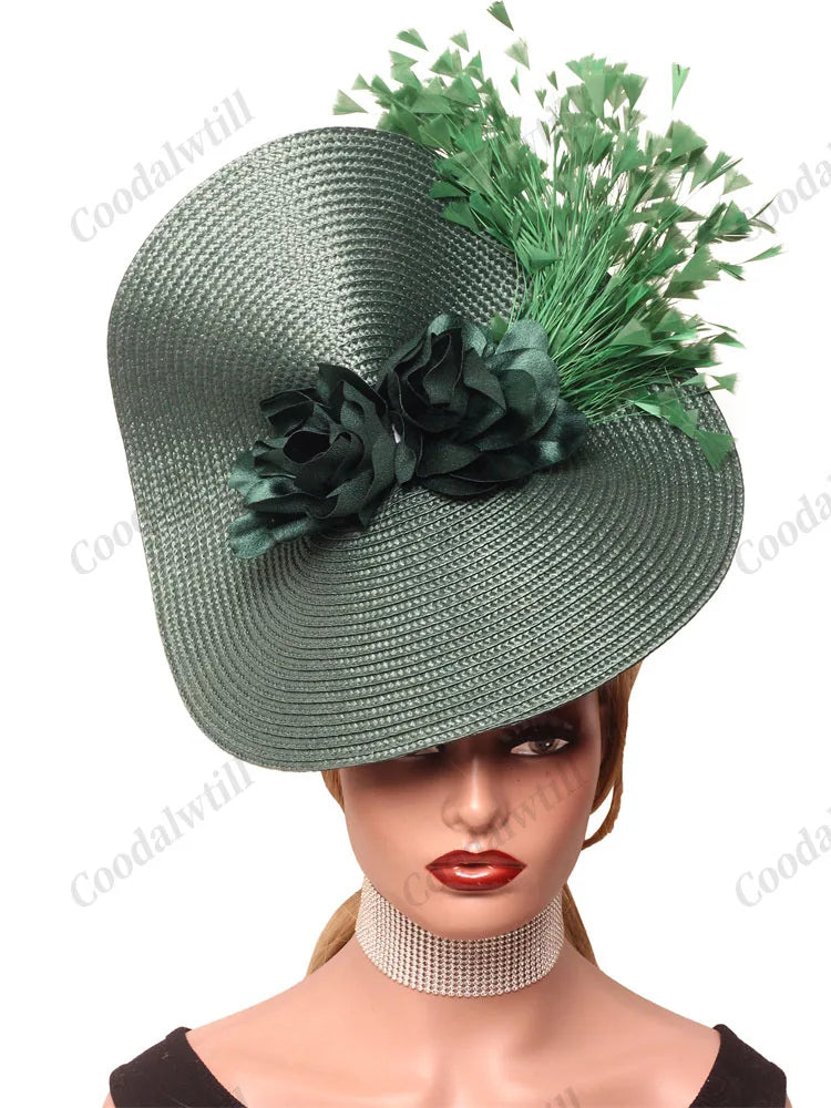 🎩 Big Derby Race Fascinator Hat – Elegant Pillbox with Flowers & Feathers