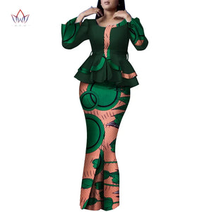 🌞 Summer African Traditional Outfit for Women – Bazin Riche Top & Skirt Set (WY9926)