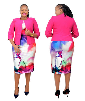 African Clothes Flower Printed Two-Piece Set – Sleeveless Bodycon Mini Dress & Coat Suit for Women