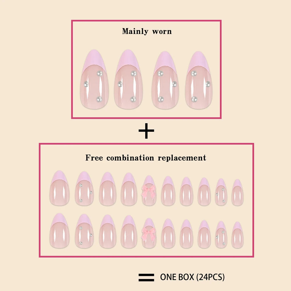 💕 New Arrival – 24pcs Short French Press-On Nails