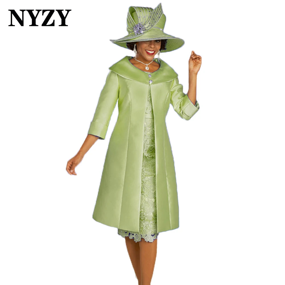 Satin 2-Piece Mother of the Bride Dress with Lace Jacket – Sky Blue Elegance