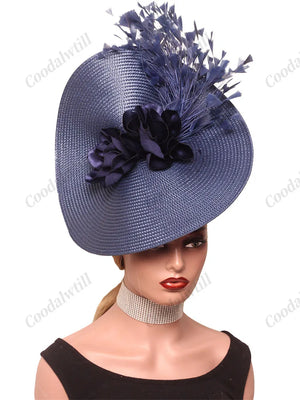 🎩 Big Derby Race Fascinator Hat – Elegant Pillbox with Flowers & Feathers