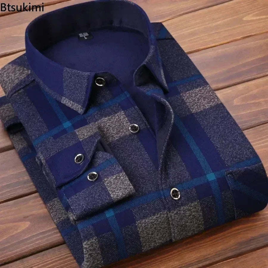 2025 Men's Autumn-Winter Plaid Shirt – Thick, Warm & Stylish