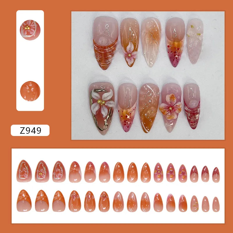 🌼 24pcs White Flower Press-On Nails – INS Yellow & Pink Blush Tones