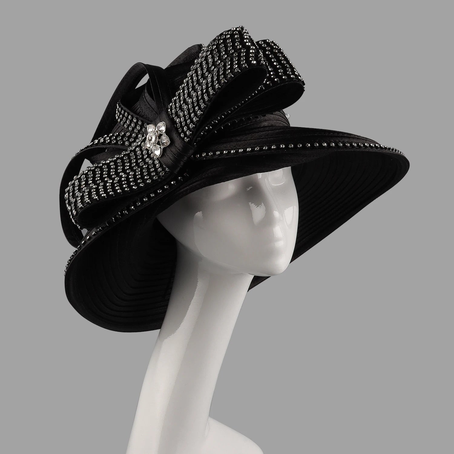 Perfect Satin Cloth Rhinestone Church Hat for Women