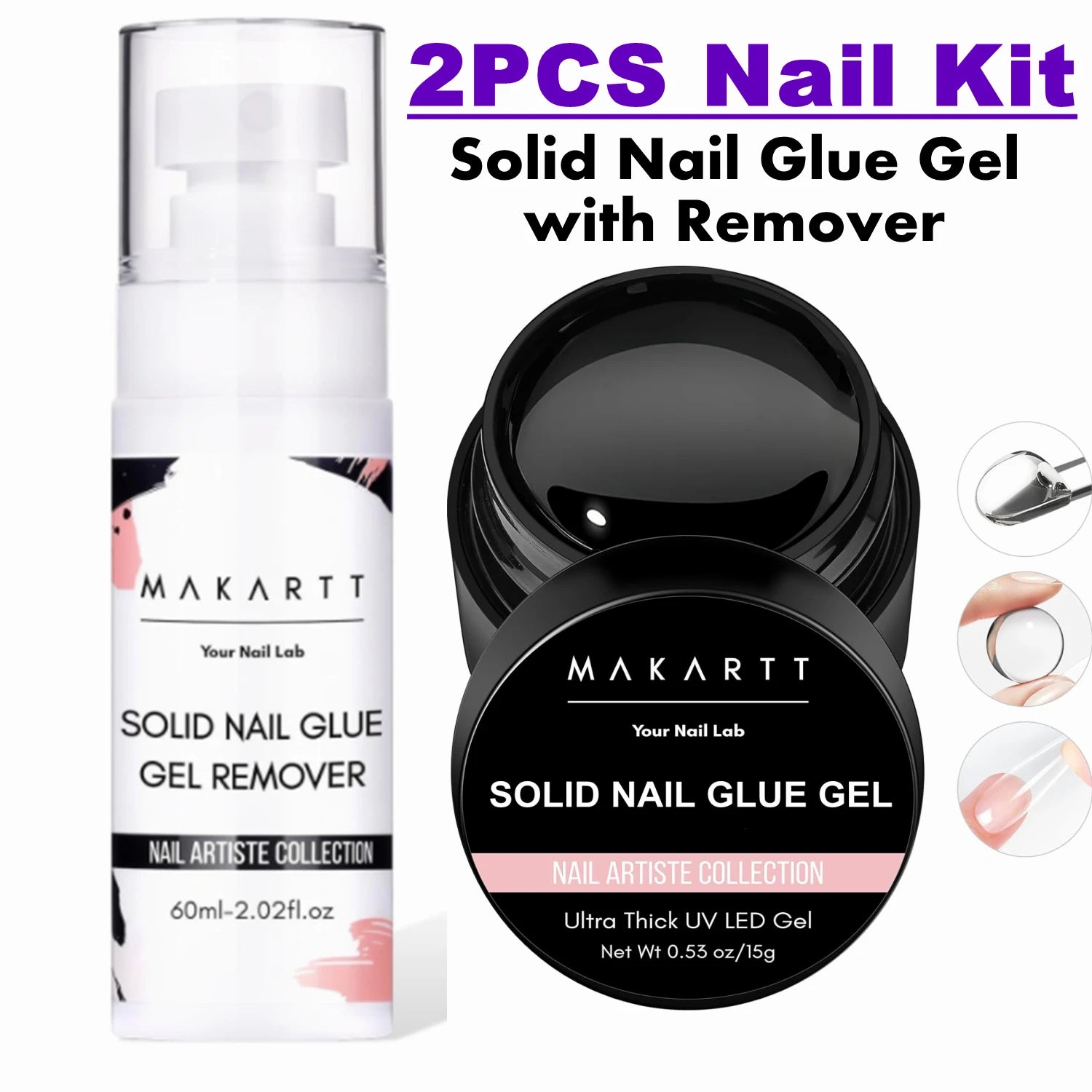 💅 Solid Nail Glue Gel Kit – 15ml Nail Glue + 60ml Remover