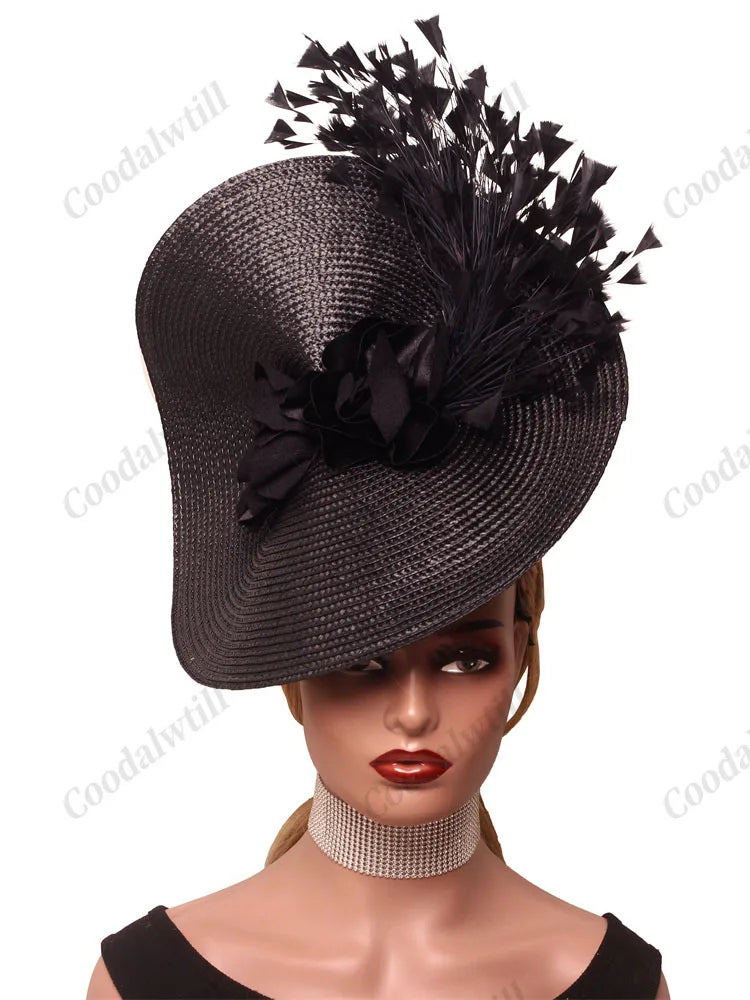 🎩 Big Derby Race Fascinator Hat – Elegant Pillbox with Flowers & Feathers