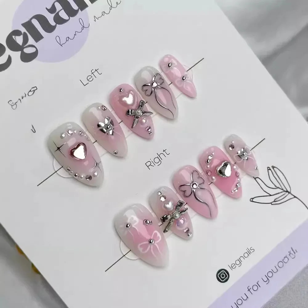 🌿 24pcs Flora Almond Press-On Nails – Mori Girl Ballet-Inspired Beauty