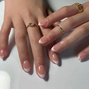 💗 24pcs French Almond Press-On Nails – White Edge with INS Pink Style