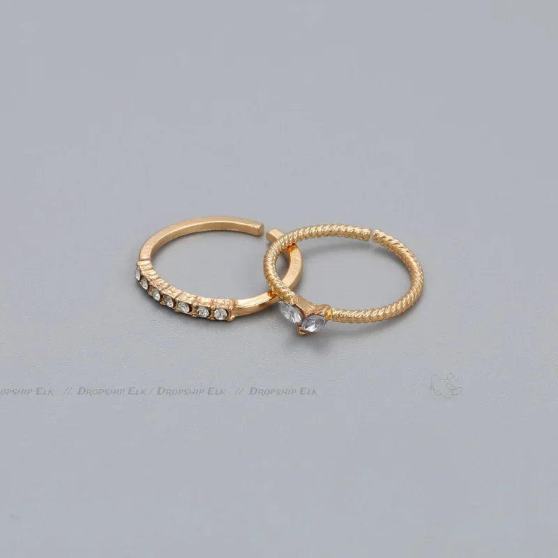 💛 2pcs/set Gold Color Heart Zircon Adjustable Rings