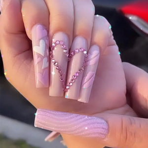 🐻 24pcs Extra Long Square Press-On Nails – 3D Bear & Bow with White French Tips