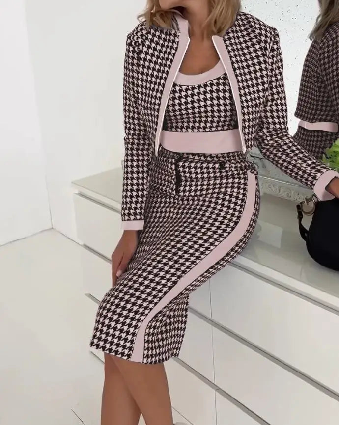 Elegant 3-Piece Set for Women: Autumn/Winter Spaghetti Top, Skirt, and Coat Suit