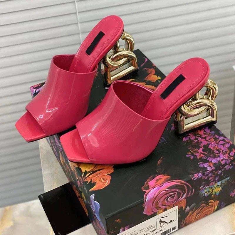 Eye-Catching Patent Leather Mules – Peep Toe High Heels