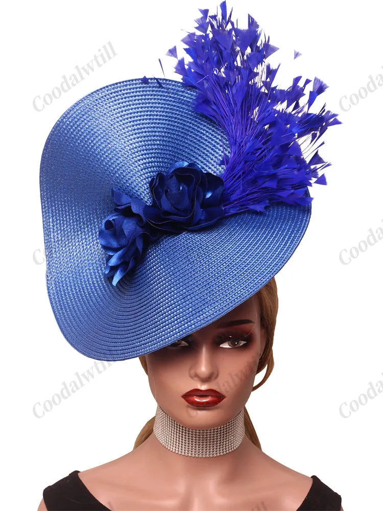 🎩 Big Derby Race Fascinator Hat – Elegant Pillbox with Flowers & Feathers