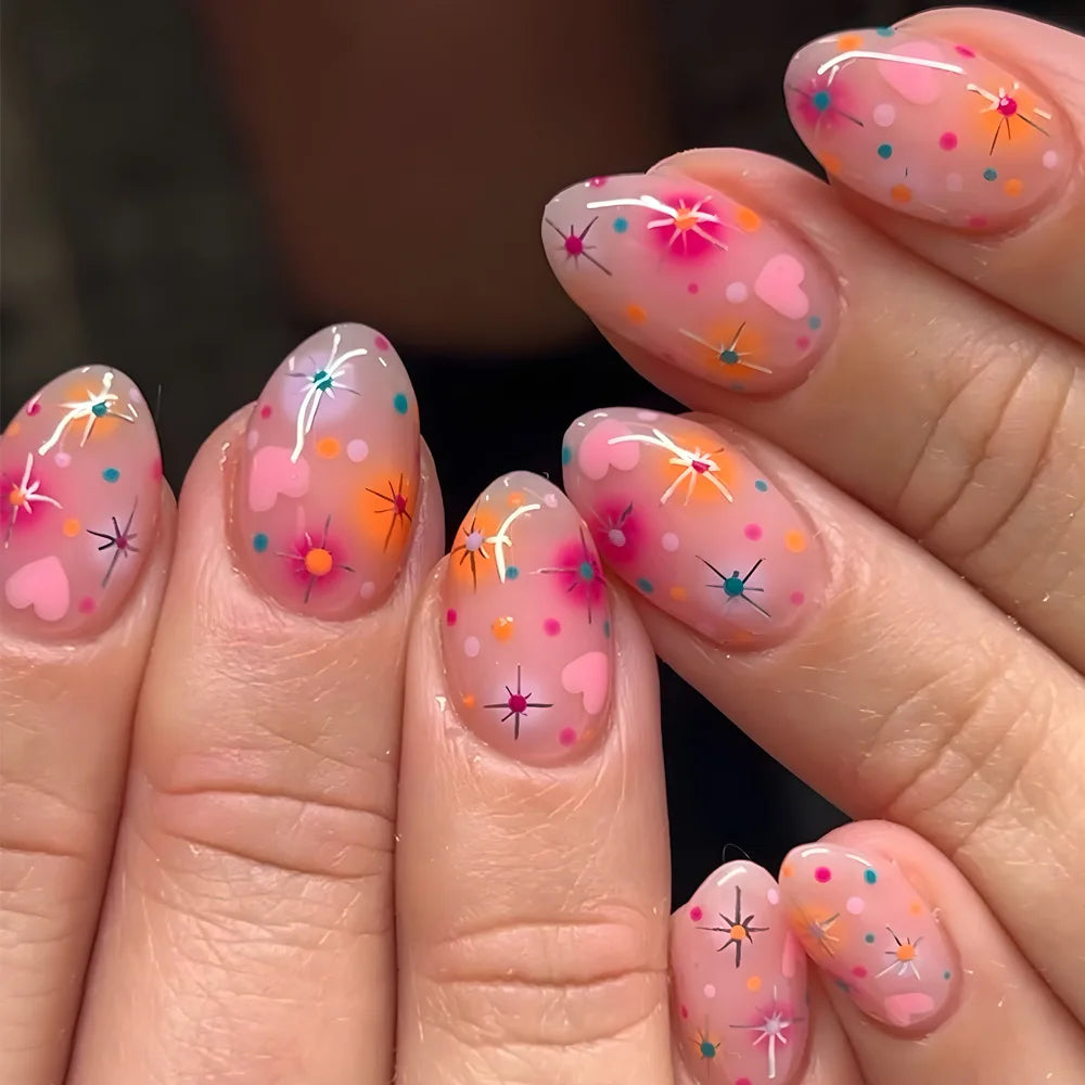 🌊 24pcs Cute Ocean Creature Press-On Nails – Yellow French Tip with Floral Fun