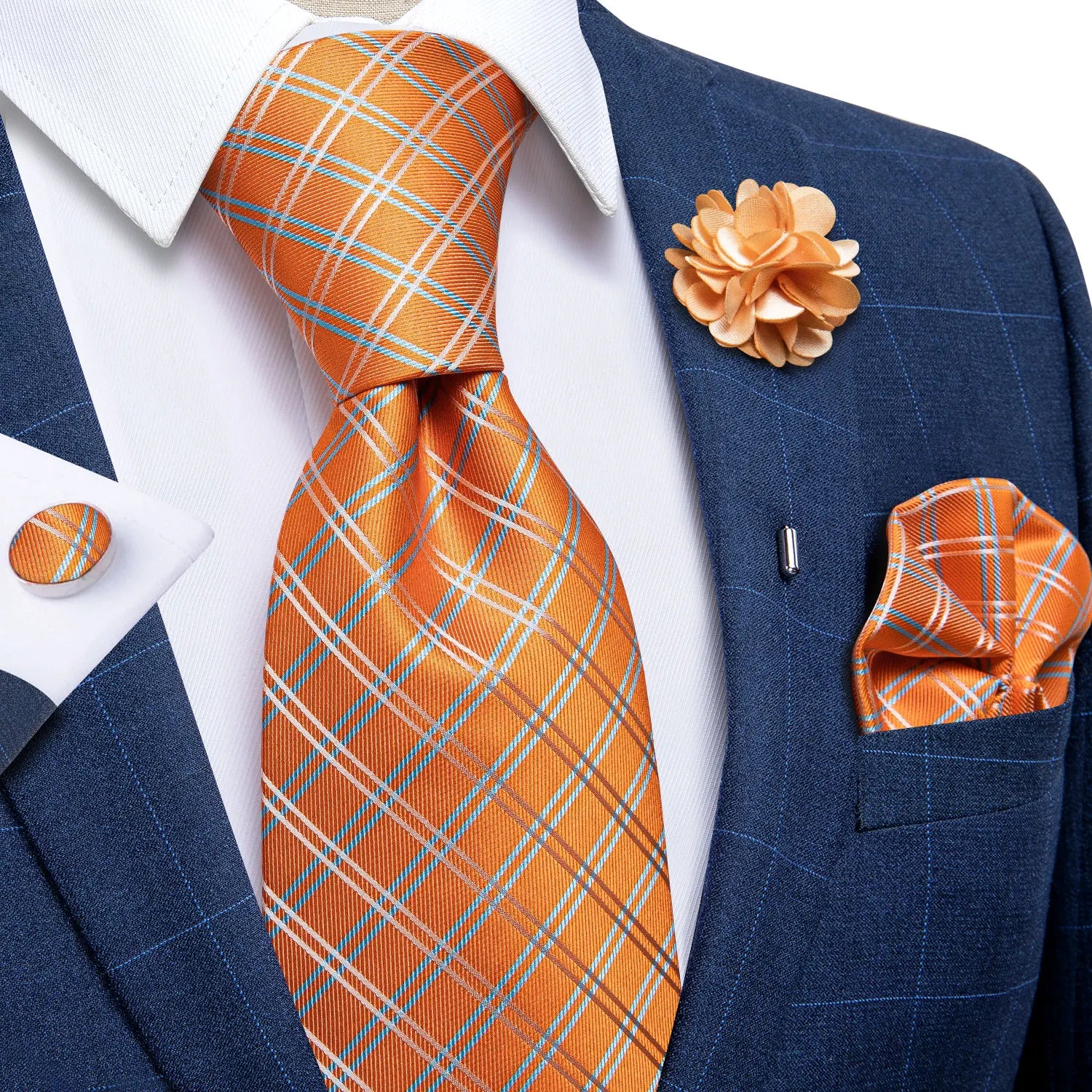 Blue Silver Paisley Neck Tie Set for Men