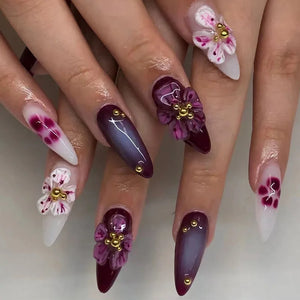 🌸 24pcs Pink Almond Press-On Nails – Sweet Summer Floral with Pearls