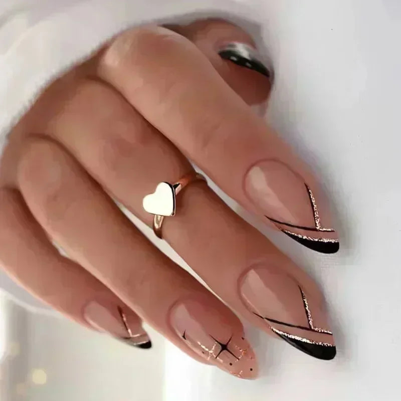 💗 24pcs French Almond Press-On Nails – White Edge with INS Pink Style