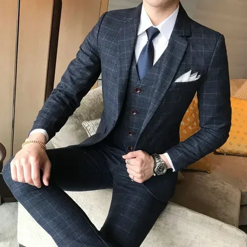 Men’s 3-Piece Plaid Suit – Classic Style with Modern Flair