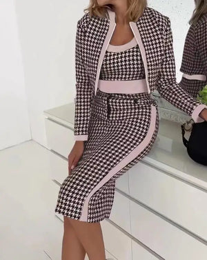 Elegant 3-Piece Set for Women: Autumn/Winter Spaghetti Top, Skirt, and Coat Suit
