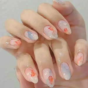 💗 24pcs French Almond Press-On Nails – White Edge with INS Pink Style