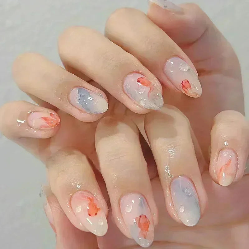💗 24pcs French Almond Press-On Nails – White Edge with INS Pink Style