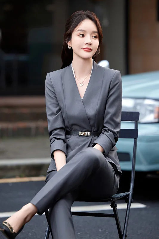 High-Quality Formal Navy Blue Blazer Skirt Suit for Women