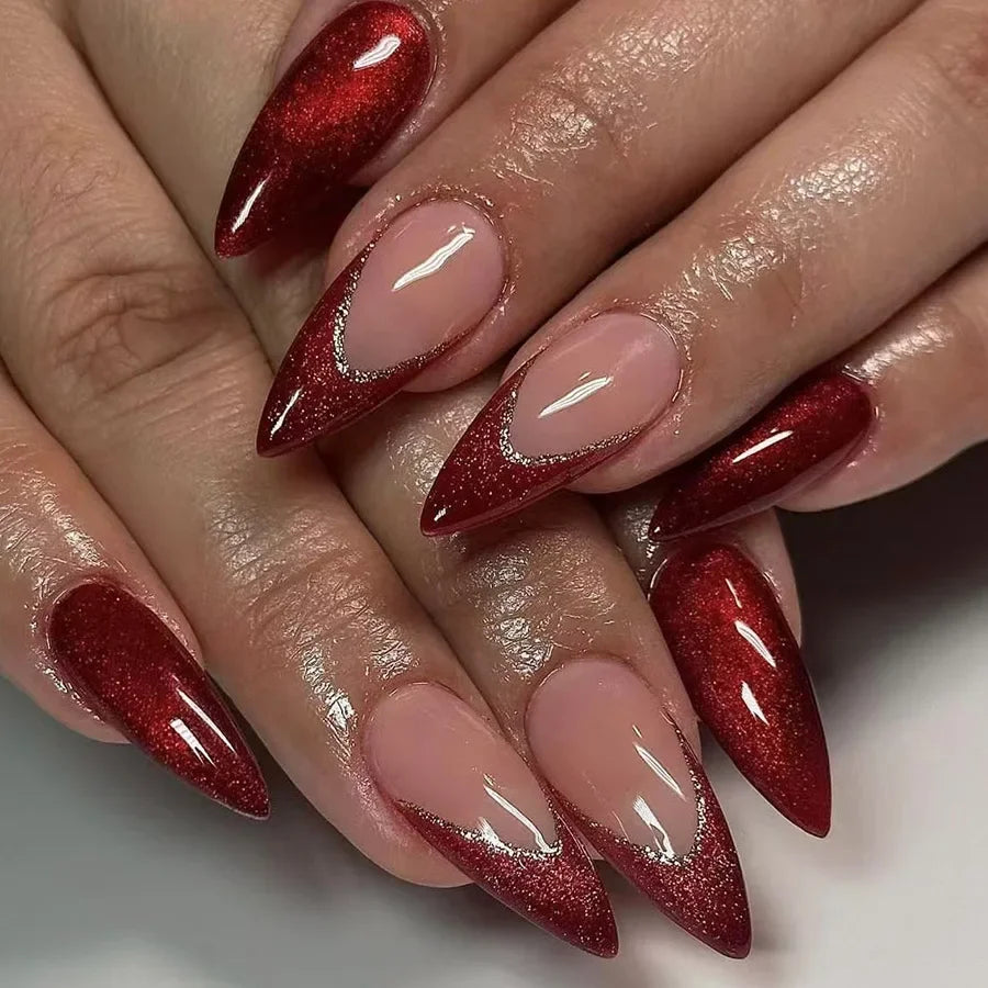 💗 24pcs French Almond Press-On Nails – White Edge with INS Pink Style