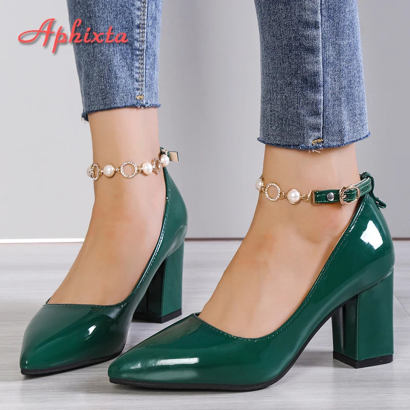 ✨ Aphixta 2024 New Luxury Rhinestone & Pearl Chain Pumps