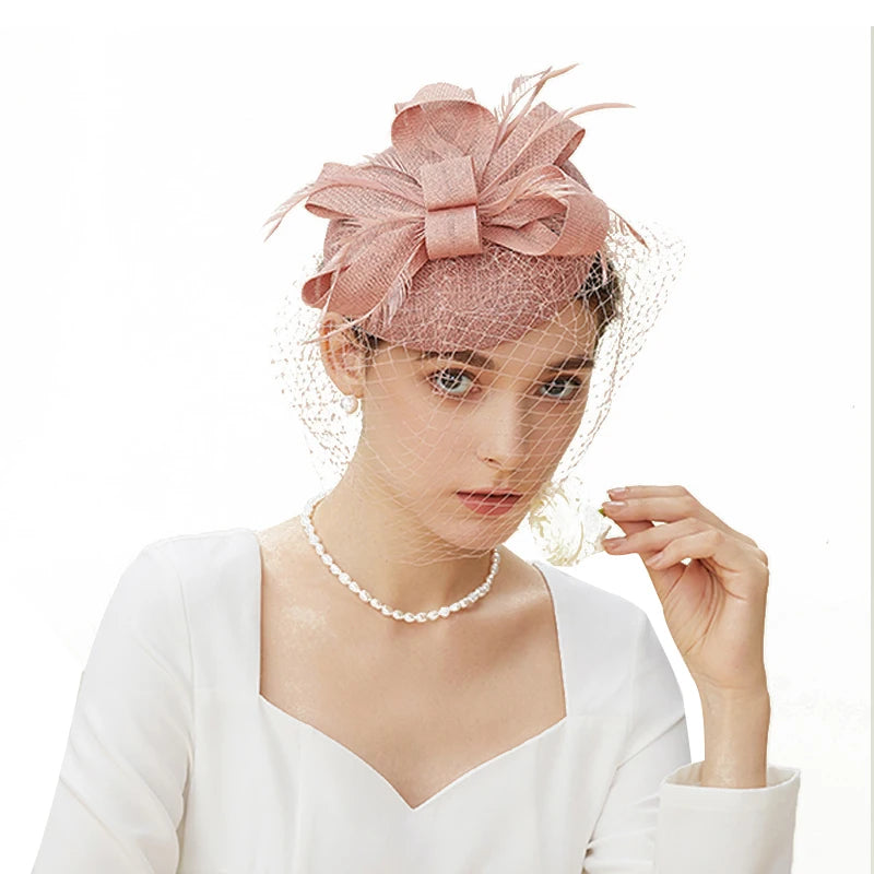 New Fascinator Pillbox Hat with Veil, Mesh Lace & Feathers – Elegant Headband Style for Women