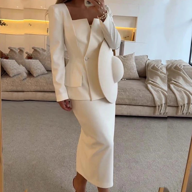 ✨ 2024 Elegant Women’s 2-Piece Blazer & Long Skirt Suit – Chic Work Outfit