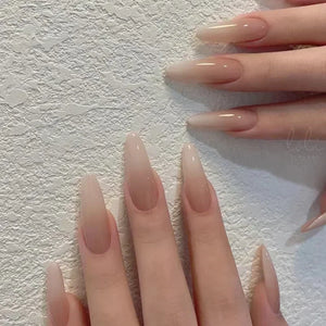 💗 24pcs French Almond Press-On Nails – White Edge with INS Pink Style