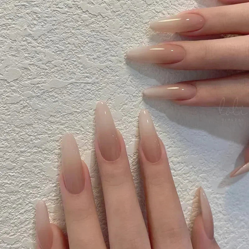 💗 24pcs French Almond Press-On Nails – White Edge with INS Pink Style