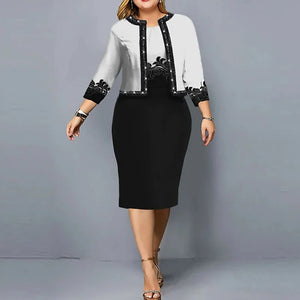Elegant 2-Piece Dress Set for Women – 3/4 Sleeve Cardigan & Wrapped Hip Dress