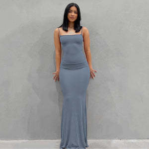 🖤 2024 Y2K Black Spaghetti‑Strap Trumpet Maxi Dress