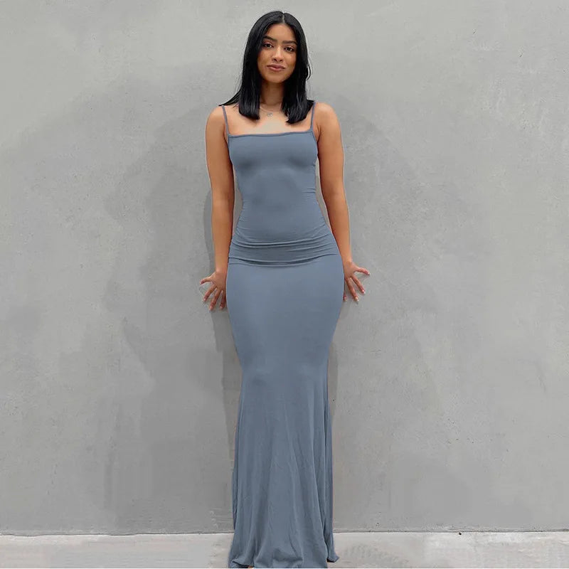 🖤 2024 Y2K Black Spaghetti‑Strap Trumpet Maxi Dress