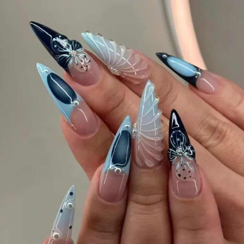 🌿 24pcs Flora Almond Press-On Nails – Mori Girl Ballet-Inspired Beauty
