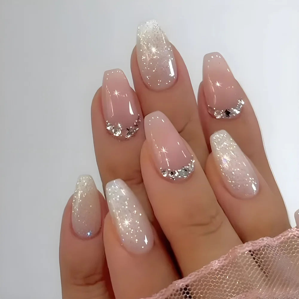🤍 24pcs Nude White French Press-On Nails – Short Square, Simple & Stylish