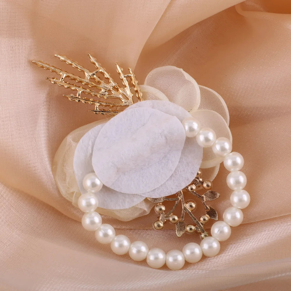 Ivory Rose Wrist Corsage & Boutonniere Set – Elegance for Every Occasion
