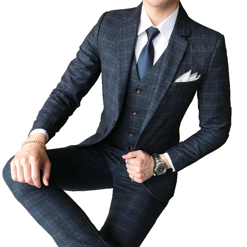Men’s 3-Piece Plaid Suit – Classic Style with Modern Flair