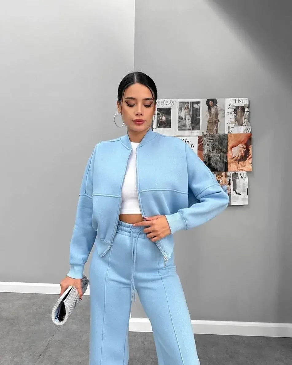 Women’s Solid Hoodie & Long Pants Set – Chic Casual 2‑Piece Suit (2025 Collection)