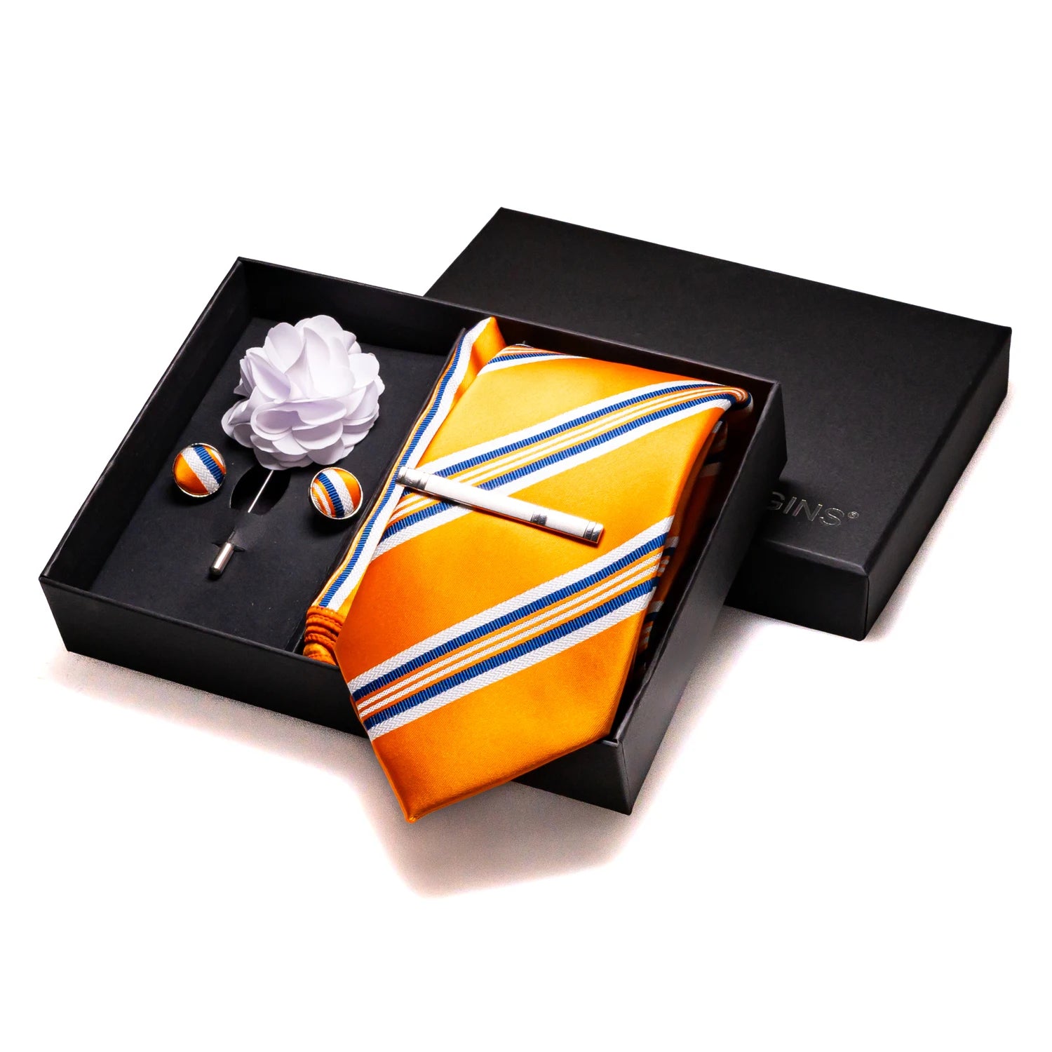 Orange Plaid Silk Wedding Tie Set – Luxury Gift Box Edition