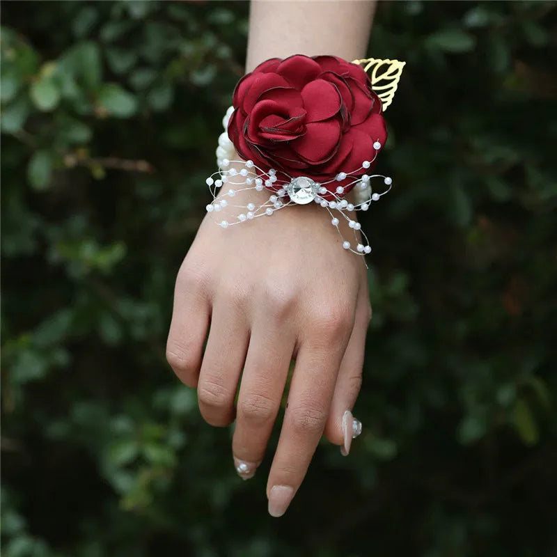 Elegant Wedding Wrist Corsage & Boutonniere Set – Perfect for Your Special Day