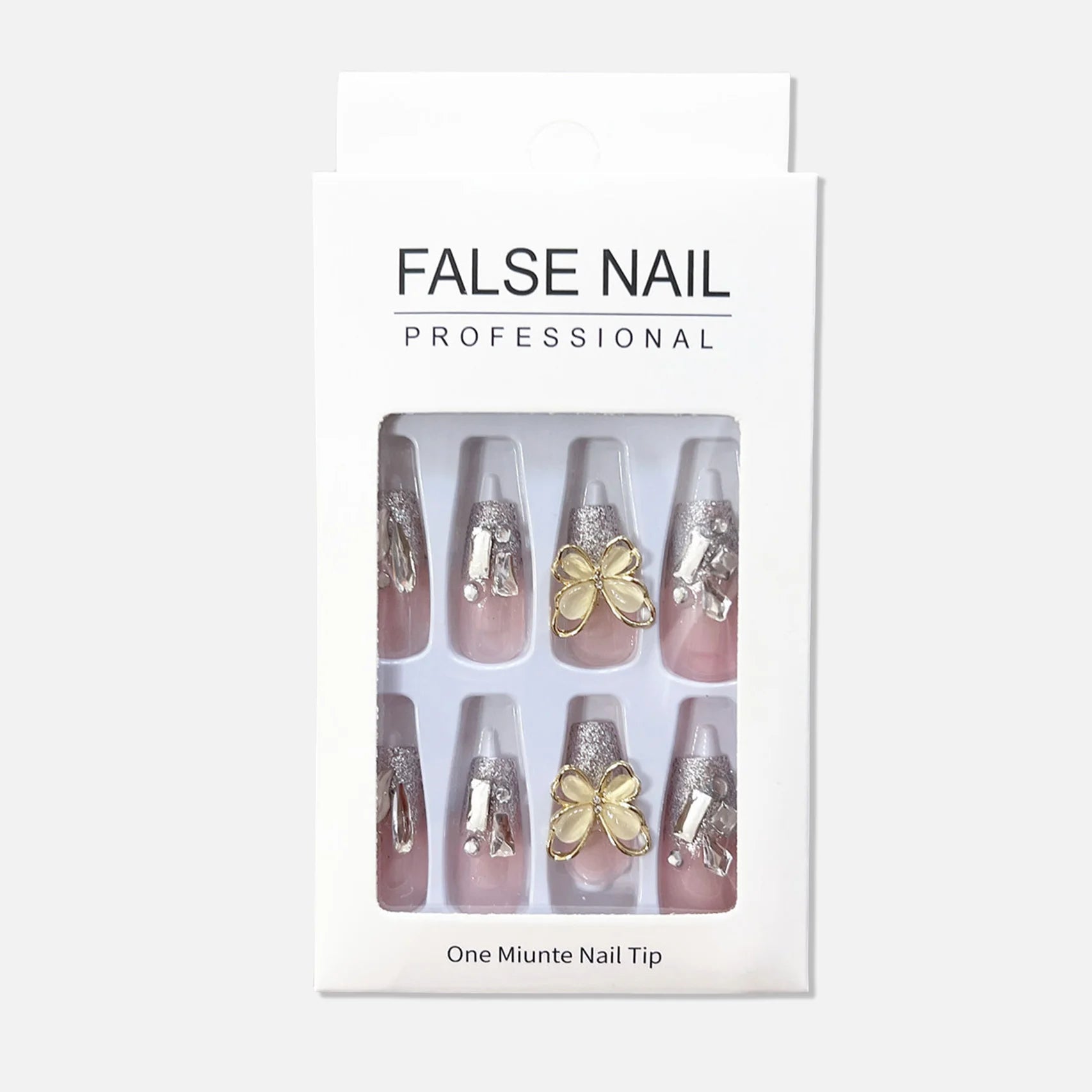 🦋 Bright Shining Butterfly False Nails – Sparkle, Style & Delicate Charm