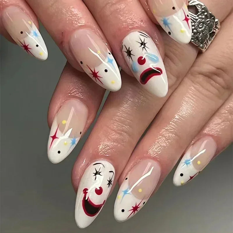 💗 24pcs French Almond Press-On Nails – White Edge with INS Pink Style
